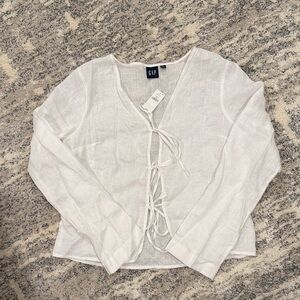 GAP White Tie-Front Linen Blouse